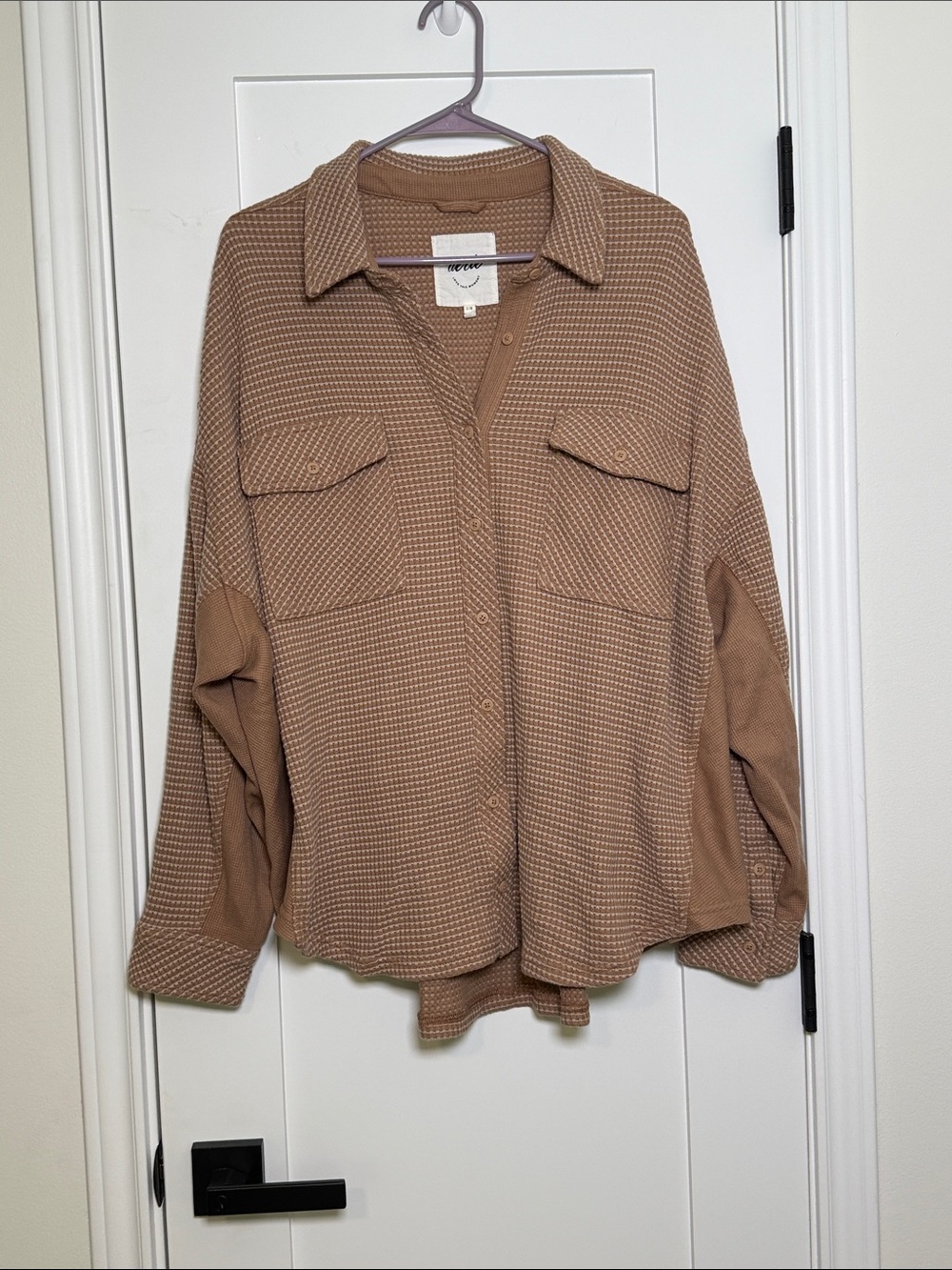 aerie Camel Waffle-Knit Button Shacket